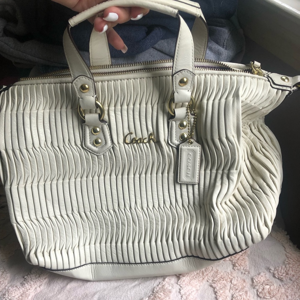 Coach Pleated Leather 2 Way Satchel in White Oak - Picture 2 of 5